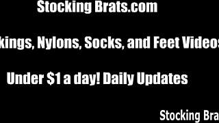 Becky and Chelsea are worshiping feet in stockings.