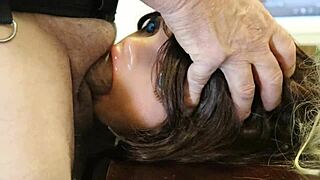 Girl next door sucks cock, cum on face slow motion!