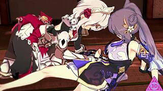 NOEL AND KEQING LICK EACH OTHER'S BIG TITS AND SUCK MONSTER COCKS!