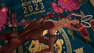 This year, a wild rabbit toy sparks steamy interracial action with a big black cock twist