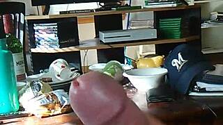 Solo transsexual performer jerks off while watching tranny porn, leading to intense cumshot