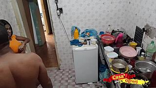 Small stepdaughter in cosplay gets attention in kitchen