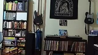 Blonde teases in black skirt and heels