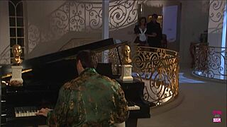 brunette maid threesome with boss and friend? big cock action!