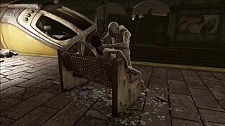 brunette gets anal from monster in subway rubble