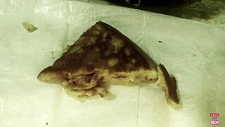 Sexy brunette in heels pays with food for a hot fuck.