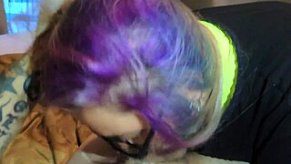 Goth milf with glasses moans during blowjob and cum facial