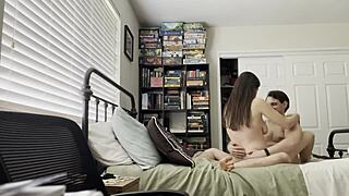 amateurs wife and husband engage in foreplay, saddle position, kissing, and intimate missionary sex