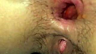 Deep anal sex with big cock, bent over in doggystyle, cumshot creampie.