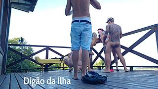 fucking curvy redhead's fat ass outdoor on balcony.