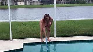 Latina Maid Sucks Dick by Pool