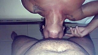 Intense blowjob from black transsexual in crossdressing