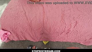 Petite blonde stepsister Maria Kazi plans threesome with stepbrother and girlfriend Aubry Babcock in POV