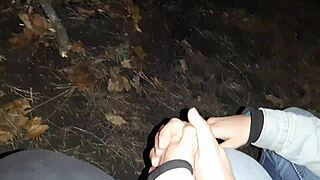 Neighbor catches lesbians in forest, joins with dirty talk and masturbation