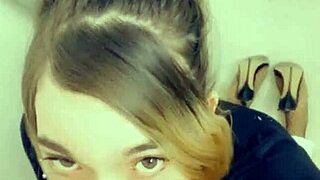 sexy shemale on her knees giving blowjob to that big cock 😍