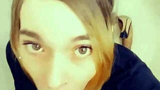 sexy shemale on her knees giving blowjob to that big cock 😍