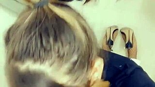 sexy shemale on her knees giving blowjob to that big cock 😍