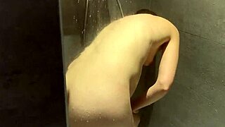 Gorgeous Brunette Amateur Wife Masturbates In Shower, Man Watching.