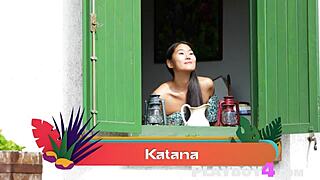 perfect petite asian teen KATANA POSES naked OUTDOOR