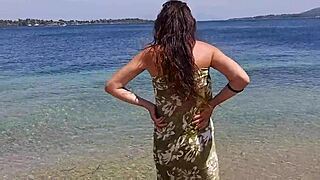 Beach adventure with two eggs showing off vaginas