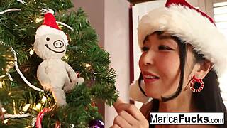 marica hase celebrates christmas japanese style, masturbating nude with her tits and pussy on display.