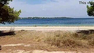 Beach adventure with two eggs showing off vaginas