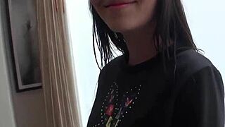 Her long black hair and small boobs look beautiful on slim body