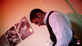 The lovely masked slave is getting fucked missionary by her master in this bdsm scene.