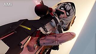 Naughty futa girl masturbates monster cock