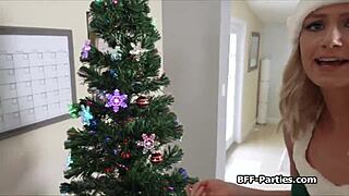 Sexy elves at party switch small dildos for big cocks in costumes