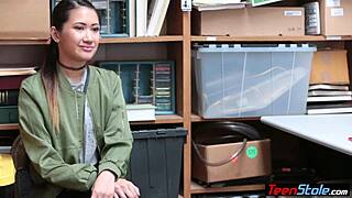 petite asian teen 18+ thief in uniform gets fucked to get out of trouble