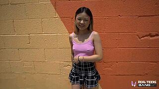 hot asian teen lulu chu gets bent over and fucked in cowgirl during porn casting