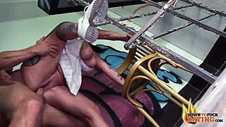 tattooed milf adrienne fucks a stranger in abandoned building, wow