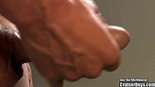 Angry gay hunk strokes cock and cums on sofa