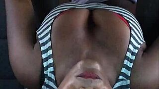 Teen ebony amateur strips and has hardcore car sex