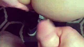 Milf in stockings gets cum blown over her ass