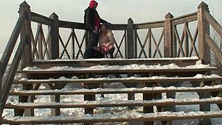 Blonde bitch gets fucked outdoor