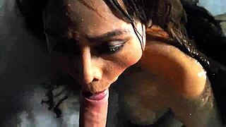 Outdoor blowjob in the swimming pool with big tits and monster cock