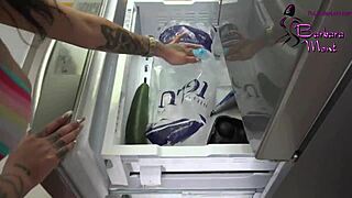 I masturbate with a cucumber on my shaved pussy.