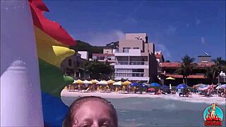 erotic fun with husband and unicorn on public beach