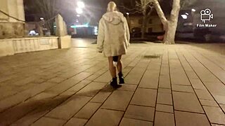 Ariela Rider walks outdoors with an anal plug in her big pussy.