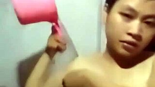 Khmer girl in shower having sex, bathing together 😊