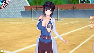 3D hentai massage with busty teacher giving a handjob and blow job