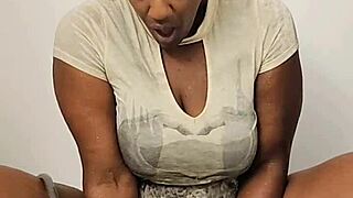 Ebony Babe Masturbates In Shower Fully Clothed