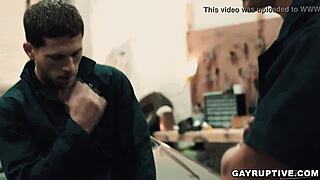 brandon anderson gets deepthroat and anal fucked bareback by his coworker roman todd, so intense