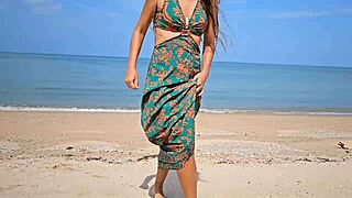 long dress no panties flashing on public beach