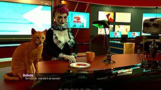 Shaved pussy muff diving in big tits theater scene.