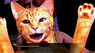 Shaved pussy muff diving in big tits theater scene.