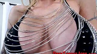 busty blonde slut throats and gags on monster cock