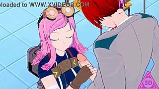 mei hatsume and shoto todoroki in hentai blowjob and handjob scene 😏